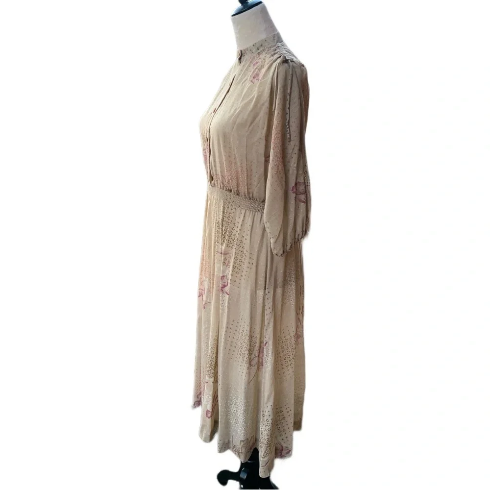 Vintage Melissa Lane Sheer Floral Modest Pleated Midi Dress 8 | Cottage Prairie - Picture 3 of 11